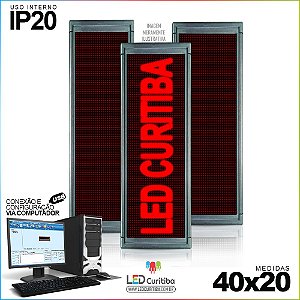 Painel Letreiro de Led 40x20 Vermelho Interno Conexão via USB IP20
