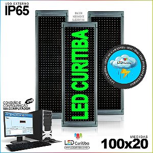 Painel Letreiro de Led 100x20 Verde Interno / Externo Conexão via USB IP65