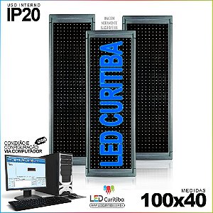 Painel Letreiro de Led 100x40 Azul Interno Conexão via USB IP20