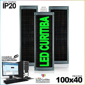 Painel Letreiro de Led 100x40 Verde Interno Conexão via USB IP20