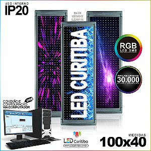 Painel Letreiro de Led 100x40 Pastilha RGB Interno Conexão via USB IP20