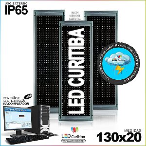 Painel Letreiro de Led 130x20 Branco Interno / Externo Conexão via USB IP65