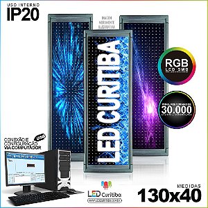 Painel Letreiro de Led 130x40 Pastilha RGB Interno Conexão via USB IP20