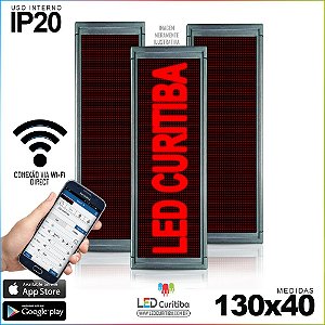 Painel Letreiro de Led 130x40 Vermelho Interno Conexão via Wi-Fi IP20