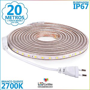 20m Mangueira De Led Branco Quente 2700k Ip67 + Fonte 110v