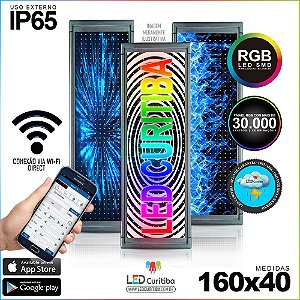 Painel Letreiro de Led 160x40 Pastilha RGB Interno / Externo Conexão via Wi-Fi IP65