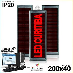 Painel Letreiro de Led 200x40 Vermelho Interno Conexão via USB IP20