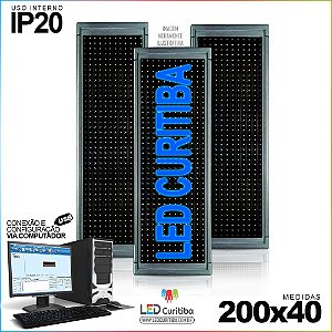 Painel Letreiro de Led 200x40 Azul Interno Conexão via USB IP20