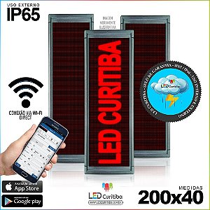 Painel Letreiro de Led 200x40 Vermelho Interno / Externo Conexão via Wi-Fi IP65