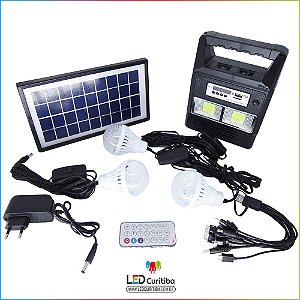 Carregador Portátil Solar Com 3 Lampadas Radio Mp3 Lanterna Carregador de Celular