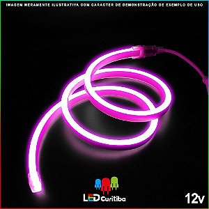 Mangueira de Led Neon Flexível Rosa 12v SMD 5050 8W IP66 Interno/Externo