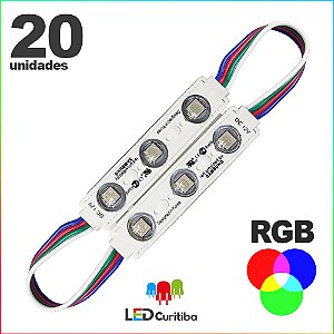 20 Modulo de 3 Led RGB com lente Injetado SMD CHIP 6060 12v IP67 Interno e Externo a Prova d'agua