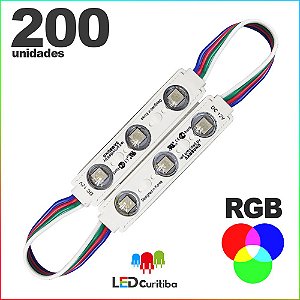 200 Modulo de 3 Led RGB com lente Injetado SMD CHIP 6060 12v IP67 Interno e Externo a Prova d'agua