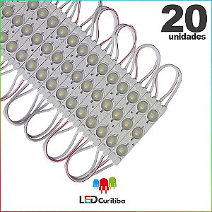 20 Modulo de 3 Led injetado 1.5w Branco Frio SMD CHIP 5050 6500K 12v IP67 Interno e Externo a Prova d'agua