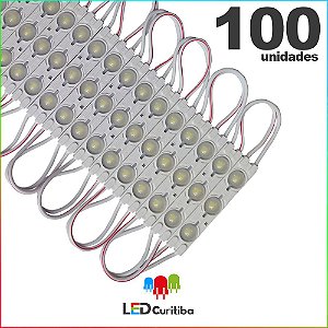 100 Modulo de 3 Led injetado 1.5w Branco Frio SMD CHIP 5050 6500K 12v IP67 Interno e Externo a Prova d'agua