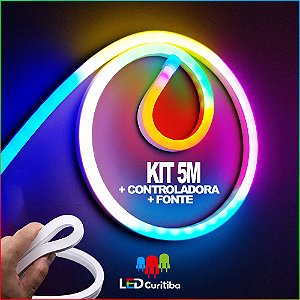 5m Neon LED RGB Colorido Digital DMX 2811 Flexível + Central + Controle + Fonte - iP65 Interno/Externo