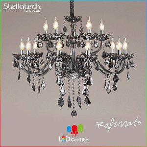 LUSTRE PENDENTE STELLA RAFINNATO (84cm) - 15xE14 40W 127v / 220v - 840x360x1500x108 (mm) - Metal Grafite com cristais Translúcidos