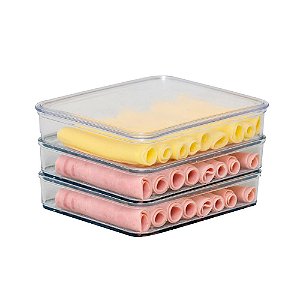 Porta Frios Triplo Com Tampa Cinquetti, Armazenador Triplo Com Tampa Para Frios, Incolor, Conserva E Organiza De Forma I