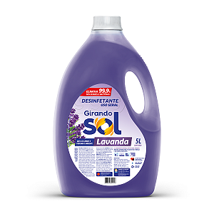 Desinfetante Perfumado Lavanda Girando Sol 5L, Desinfetante Líquido De Uso Geral, Lilás, Elimina 99,9% Dos Germes E Bact