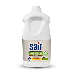 Lava Roupas Líquido Concentrado Coco Saif 3L, Sabão Líquido Lava Roupa Perfumado, Cinza, Suave Com Todos Os Tipos De Tec