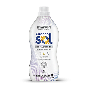 Amaciante Concentrado Hipoalergênico Girando Sol 1L, Amaciante De Roupas Concentrado, Branco, Suave Como Sua Pele Quer,
