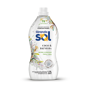 Amaciante Concentrado Coco E Baunilha Girando Sol 1,5L, Amaciante De Roupas Concentrado, Branco, Nutre E Protege Cada Fi