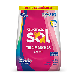 Tira Manchas Em Pó Sem Cloro Sachê Girando Sol 400G, Sabão Em Pó Tira Manchas, Rosa, Poderoso Contra As Manchas Mais Dif
