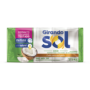 Sabão Em Barra Coco Girando Sol 900G, Sabão De Coco Em Barra Multiuso, Branco, Com Óleo De Coco Natural, Roupas Finas E