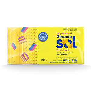 Sabão Em Barra Tradicional Girando Sol 900G, Sabão Tradicional Em Barra Multiuso, Amarelo, Eficiente Na Limpeza Pesada,
