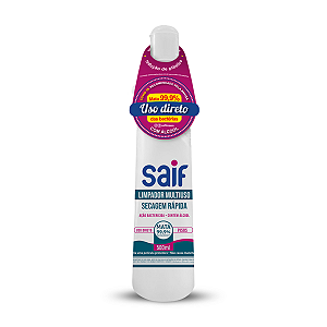 Limpador Multiuso Secagem Rápida Com Álcool Saif 500Ml, Higienizador Multiuso Perfumado Com Álcool, Branco, Ação Bacteri