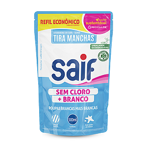 Tira Manchas Sem Cloro Mais Branco Sachê Saif 500Ml, Removedor De Manchas De Roupas Brancas, Azul, Mais Poderoso Na Remo