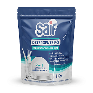 Detergente Em Pó Para Máquinas De Lavar Louças Saif 1Kg, Sabão Em Pó Para Lava Louças, Azul, Ação 2 Em 1 Secante E Abril