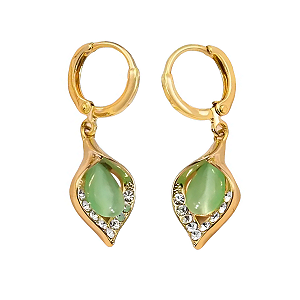 Brinco de Folha Verde Zircônia