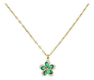 Colar Pingente Flor Verde Dieyuro