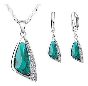 Conjunto Colar E Brincos Austríaco Zircônia Verde