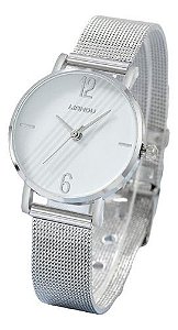 Relógio De Quartzo Branco + Pulseira Prateada