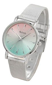 Relógio De Quartzo Rosa + Pulseira Prateada