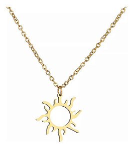 Colar Pingente De Sol Étnico Dourado