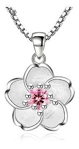 Colar Rosas de Cerejeiras Banhado Prata