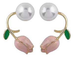 Brincos De Tulipas Rosas E Pérolas