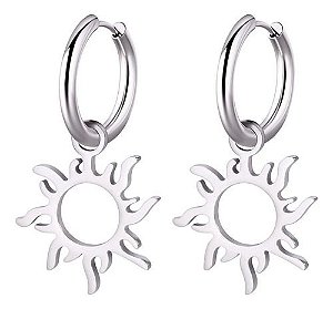 Brincos Sol Prateado Aço Inox