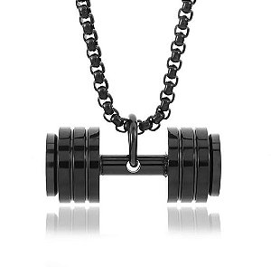 COLAR COM PINGENTE HALTER PRETO AÇO INOXIDÁVEL