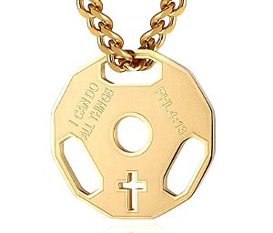 Colar com pingente anilha cruz banhado a ouro