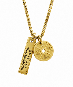 COLAR COM PINGENTE BODYBUILDING LIFE STYLE BANHADO A OURO