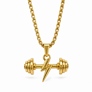 COLAR COM PINGENTE RAIO DUMBELL BANHADO A OURO