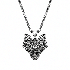 Colar viking com pingente cabeça de lobo