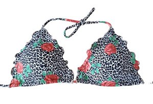 Biquíni top cortininha onça floral