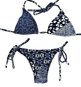 Biquíni cortininha azul calcinha lacinho