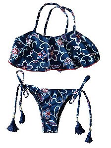 Biquíni cropped babado floral