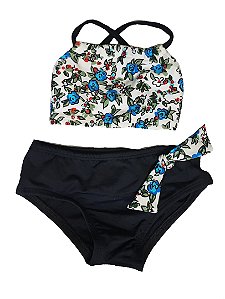 Biquíni Cropped Infantil Floral Luisa Preto